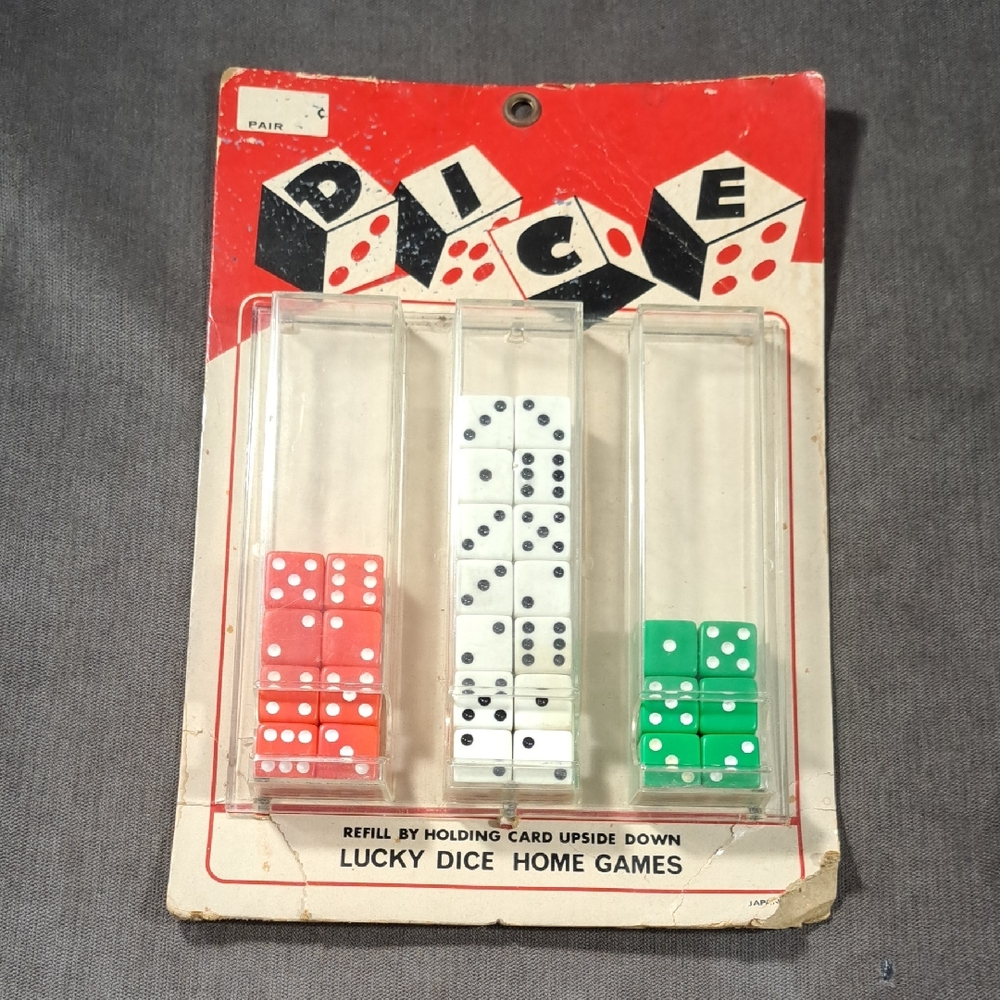 Vintage Lucky Dice Home Games Japan Display with Red White Green Dice NEW G